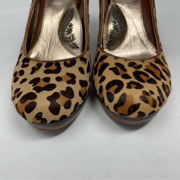 Sofft Brown Tan Leopard Leather Upper Platform Heels 8.5 - Picture 3 of 11